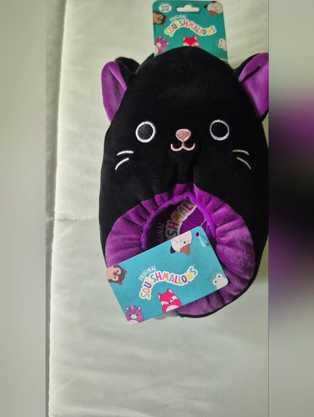 Squishmallows Kids Black & Purple Plush Cat Slippers